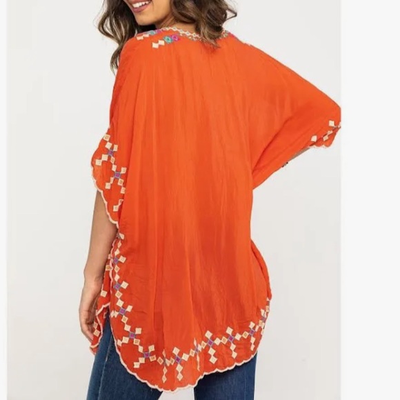 Johnny Was Collection Dakota Poncho in bright orange flora embroidery size small - Picture 10 of 11
